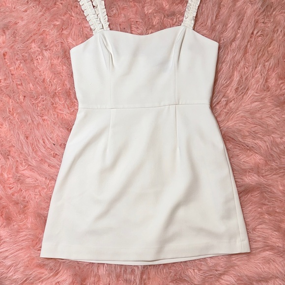 French Connection Cream Mini Dress with Ruffle Straps - Picture 4 of 4